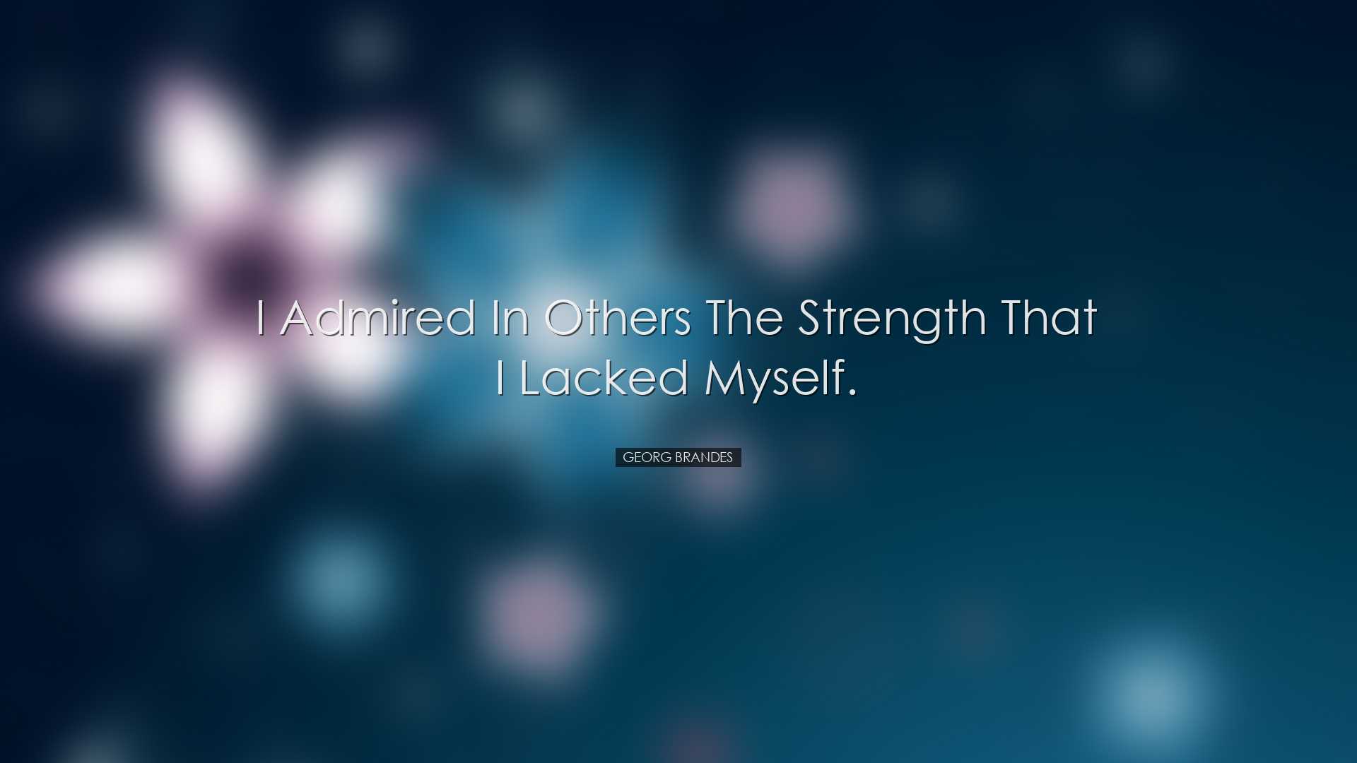 I admired in others the strength that I lacked myself. - Georg Bra