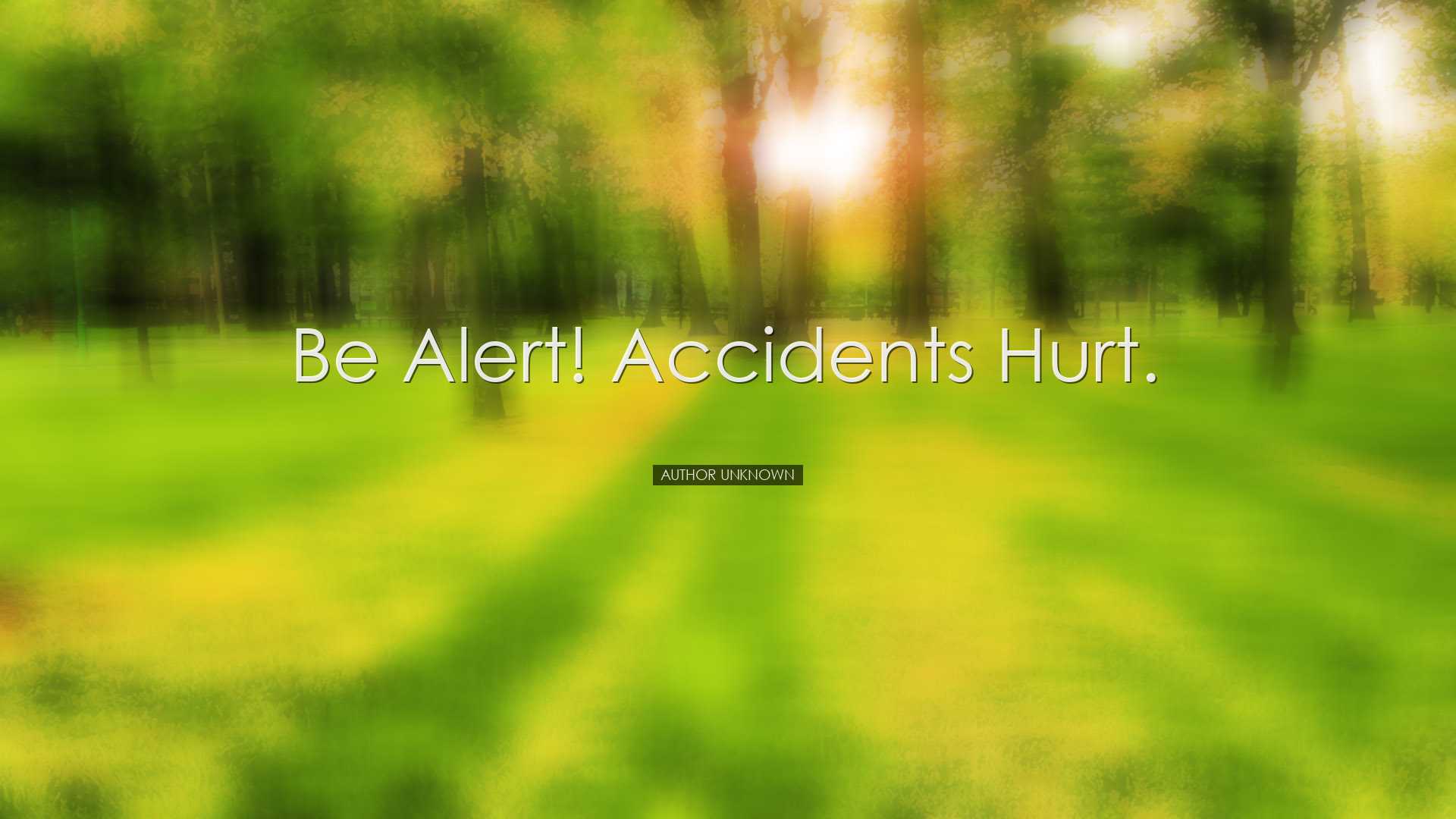 Be alert! Accidents hurt. - Author unknown