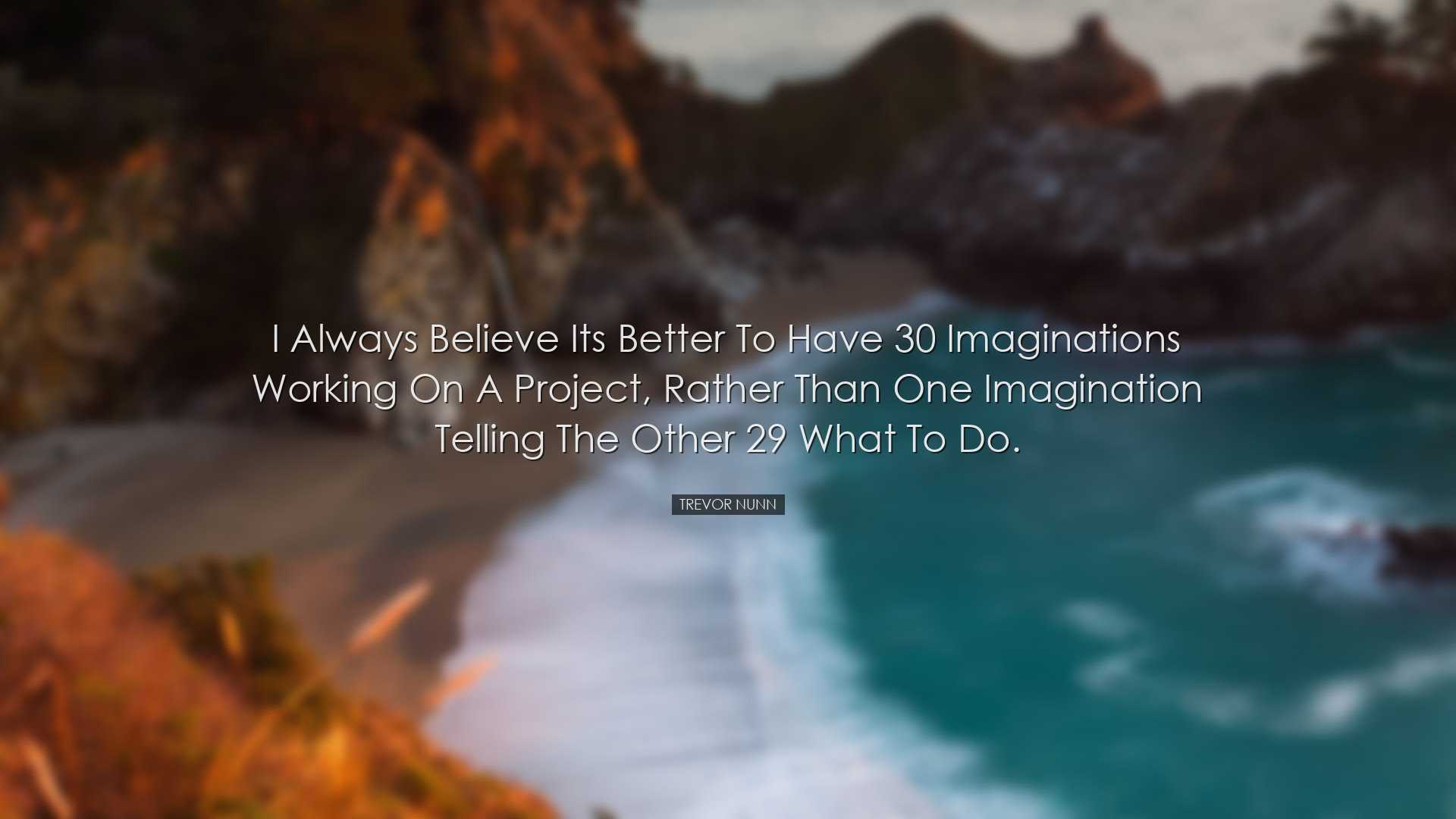 I always believe its better to have 30 imaginations working on a p