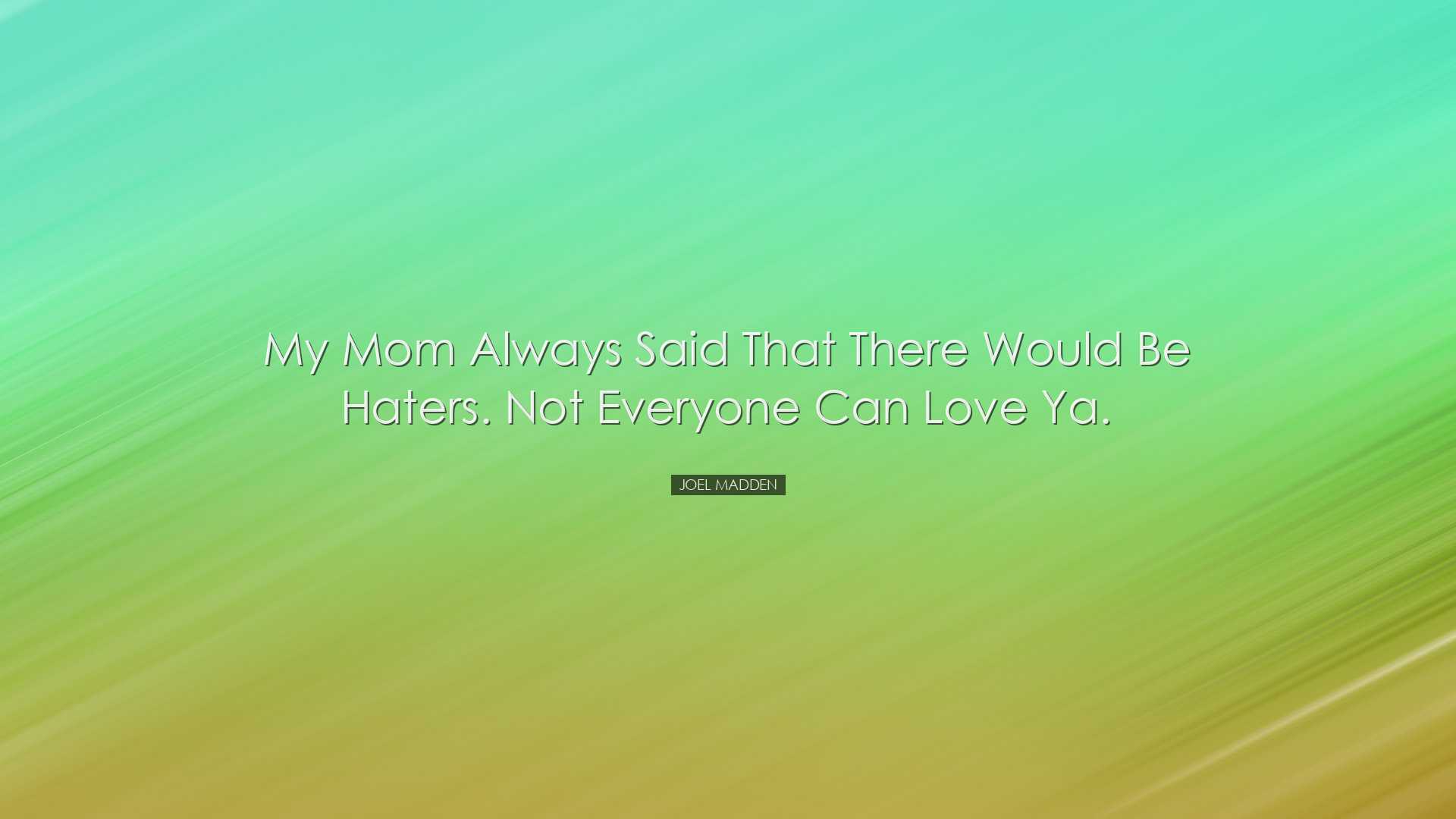 My mom always said that there would be haters. Not everyone can lo