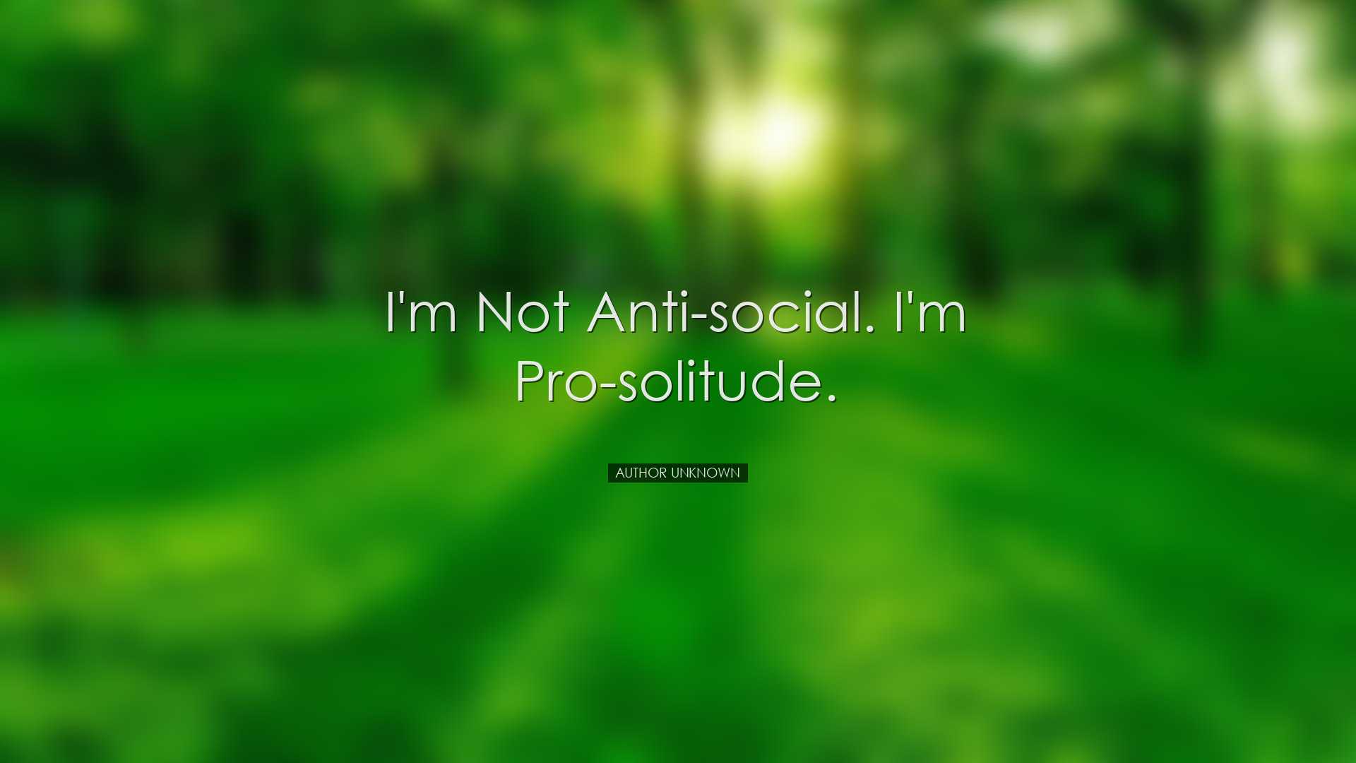 I'm not anti-social. I'm pro-solitude. - Author Unknown