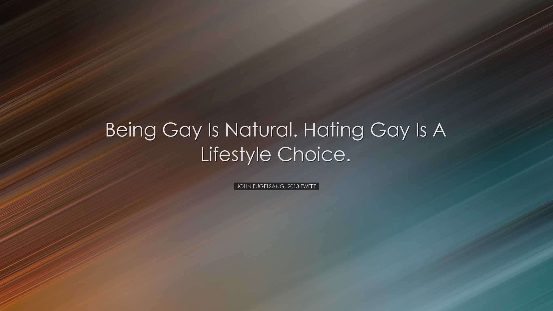 Being gay is natural. Hating gay is a lifestyle choice. - John Fug