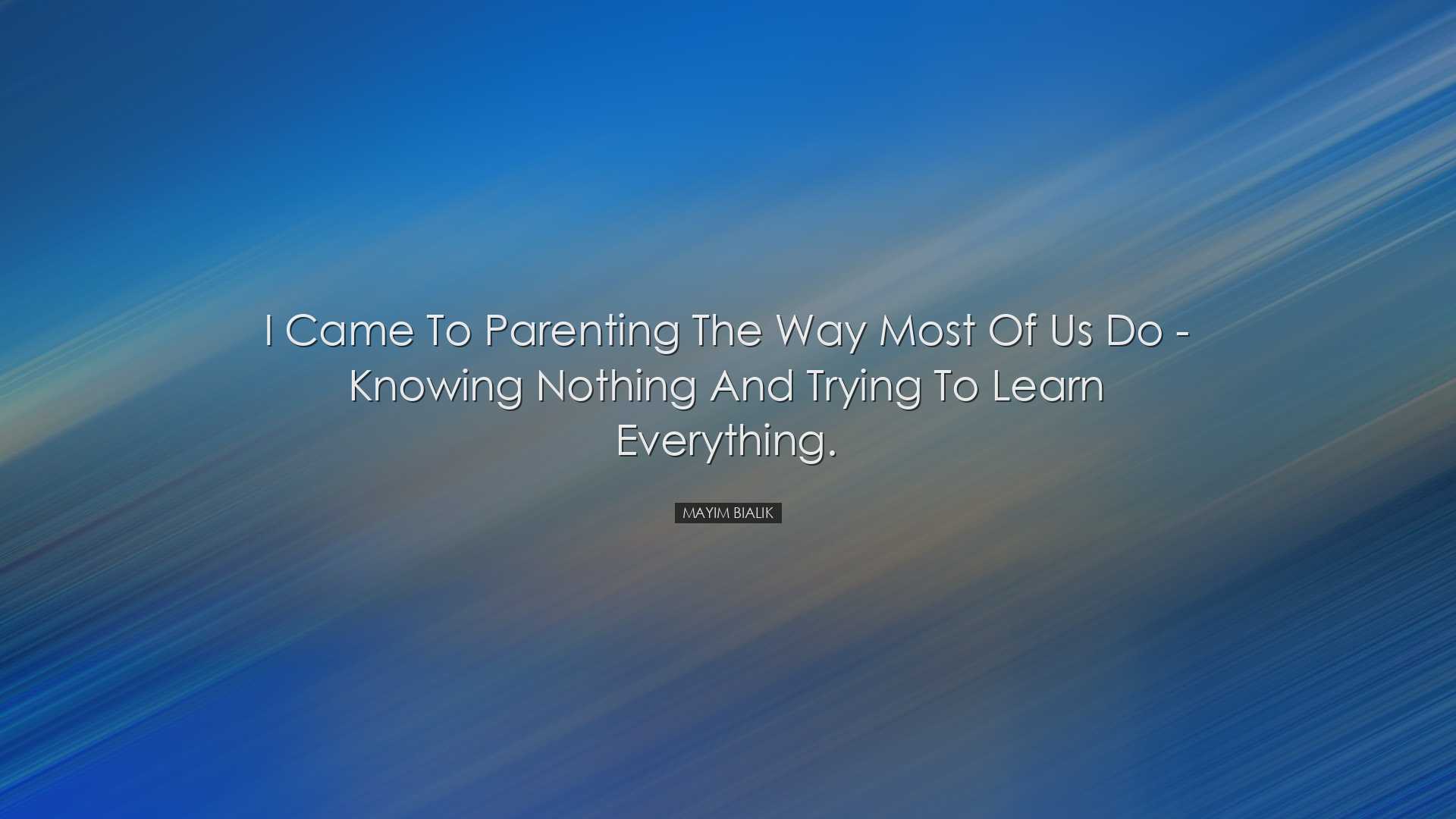 I came to parenting the way most of us do - knowing nothing and tr