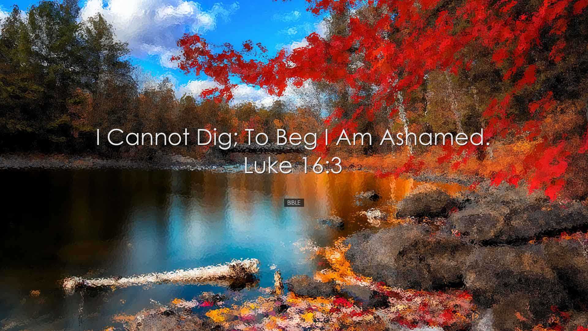 I cannot dig; to beg I am ashamed. Luke 16:3 - Bible