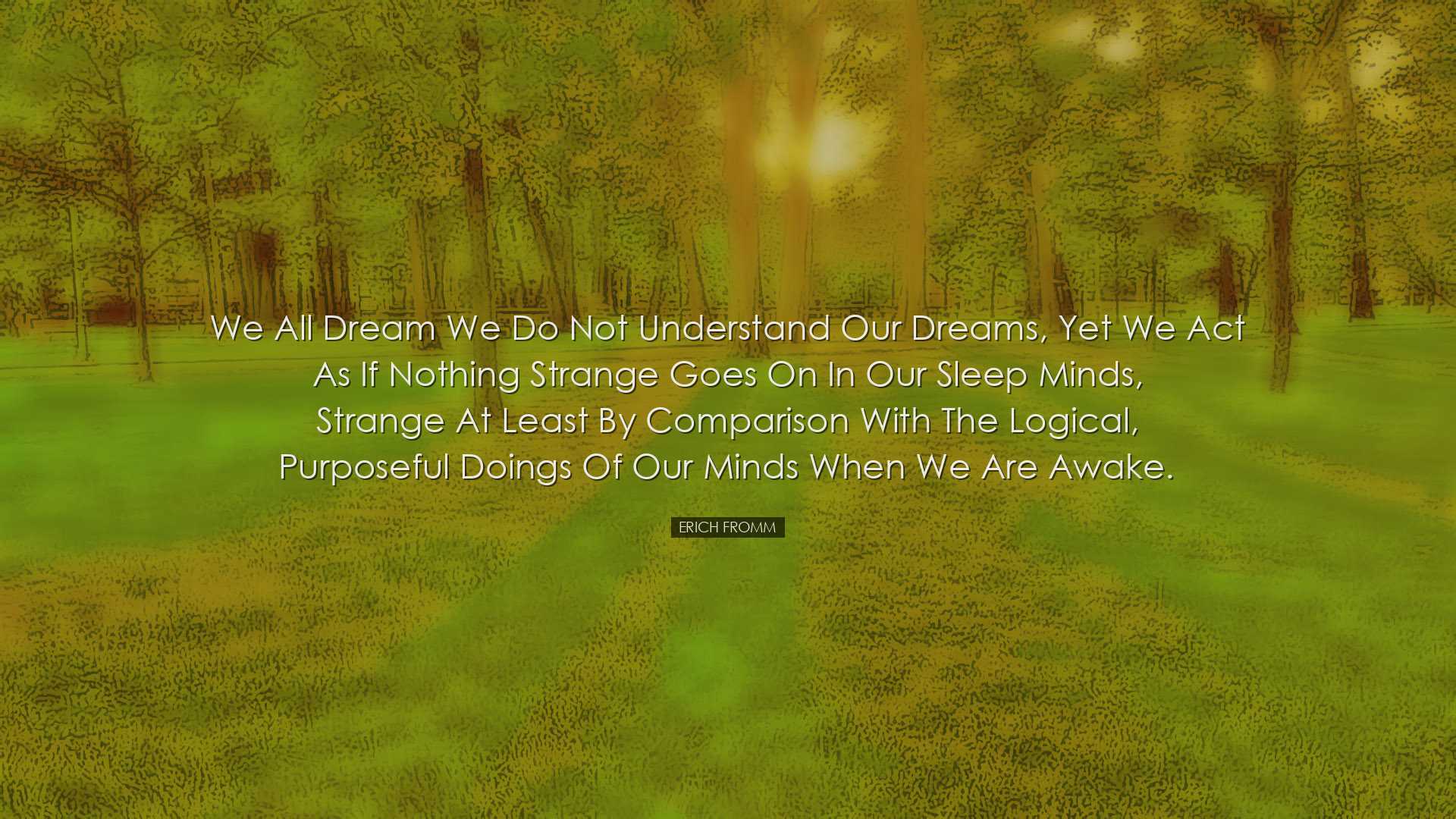 We all dream we do not understand our dreams, yet we act as if not