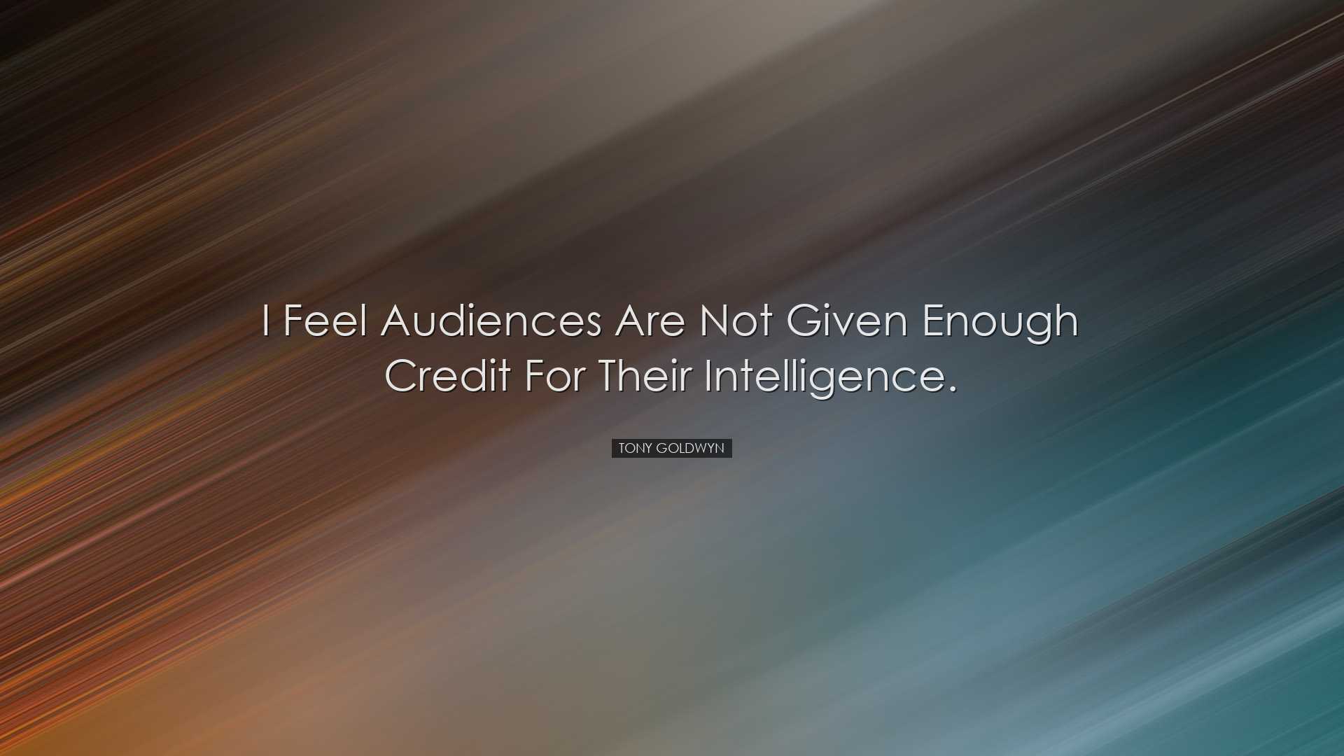 I feel audiences are not given enough credit for their intelligenc