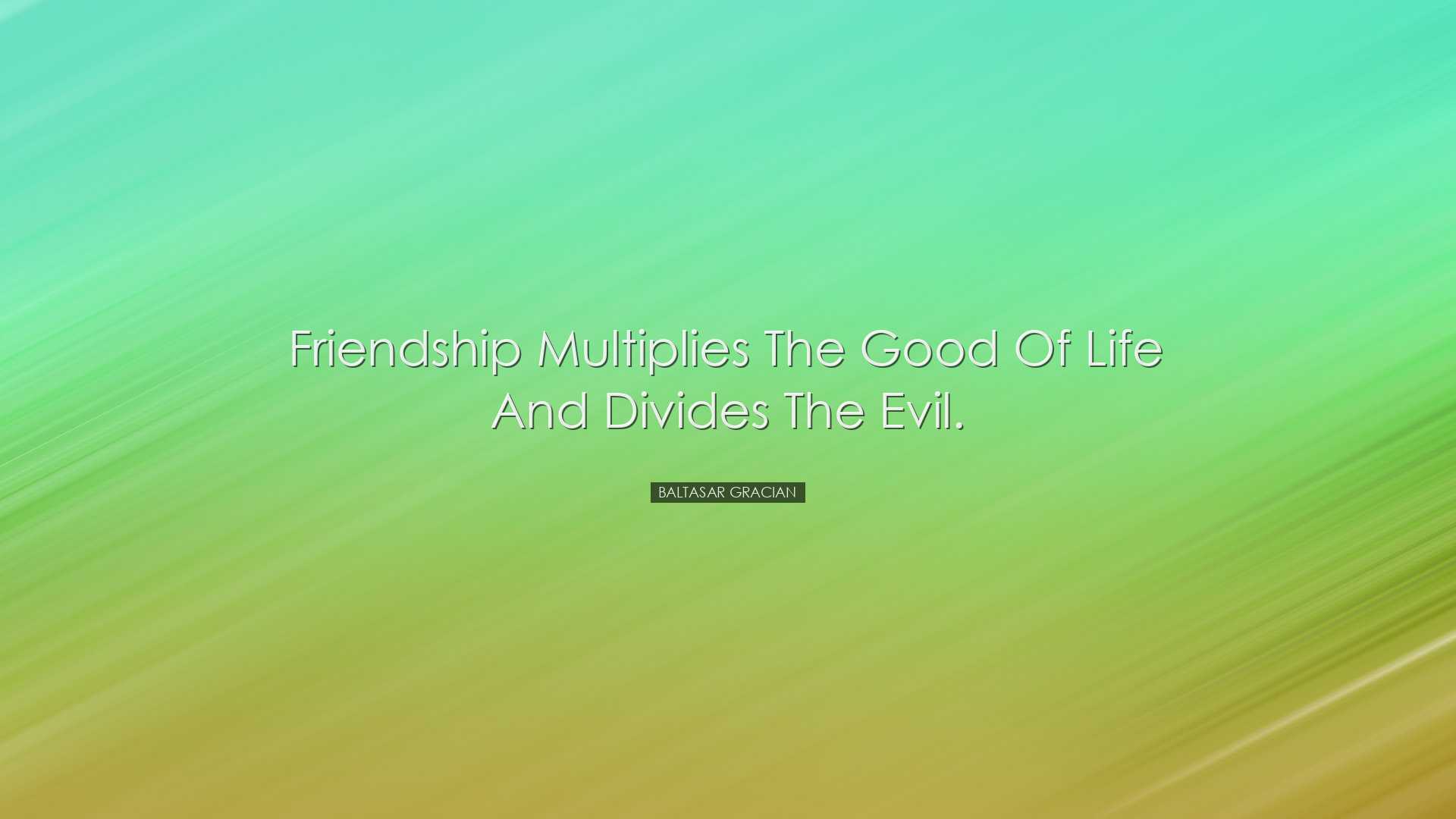 Friendship multiplies the good of life and divides the evil. - Bal