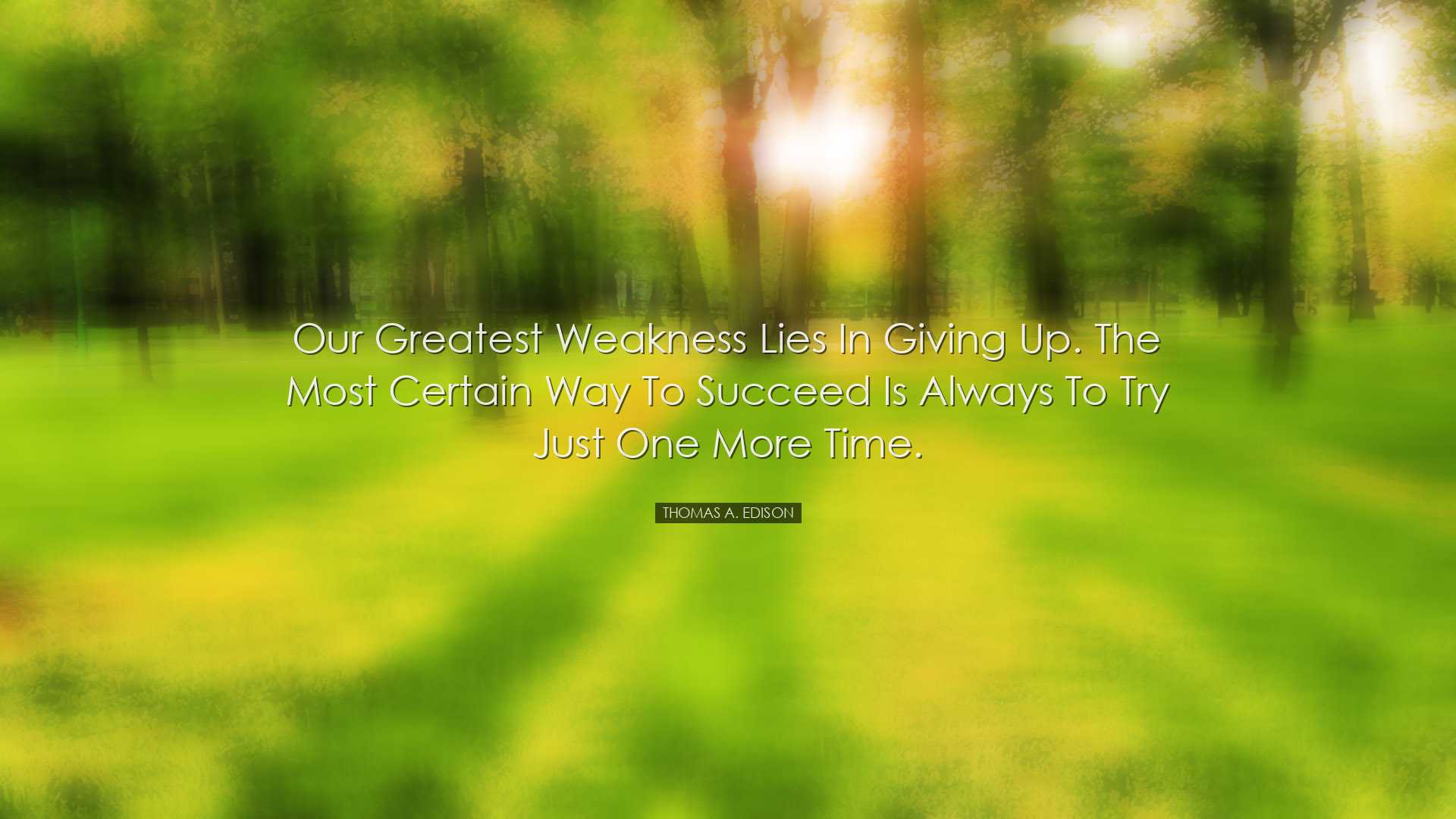 Our greatest weakness lies in giving up. The most certain way to s