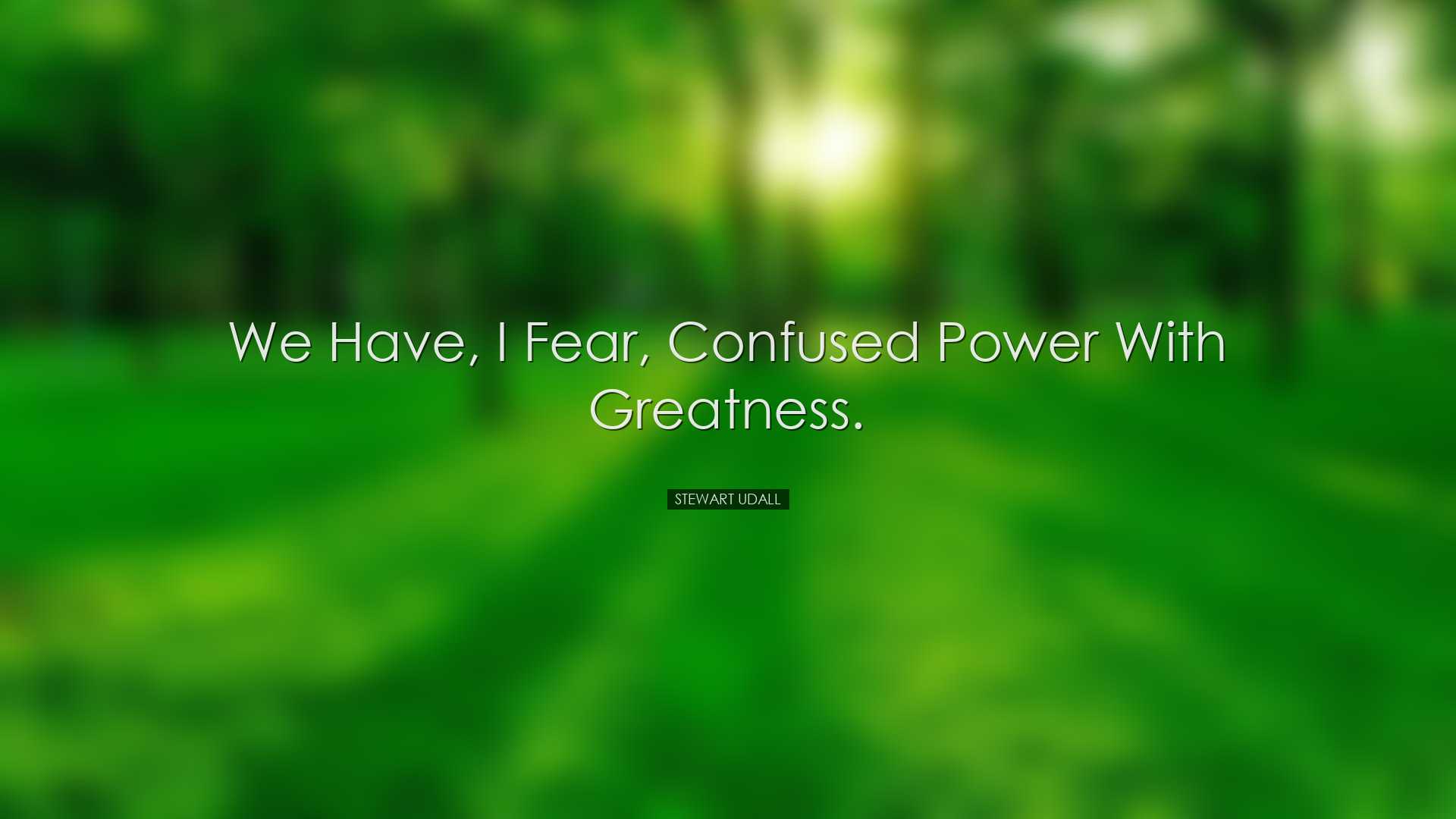 We have, I fear, confused power with greatness. - Stewart Udall