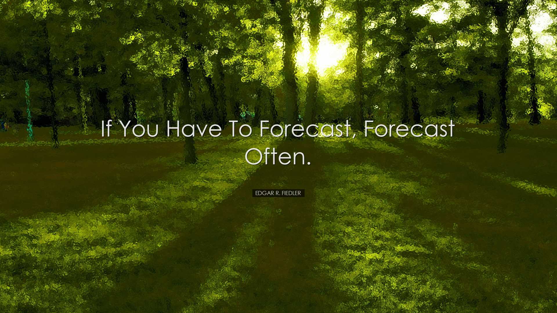 If you have to forecast, forecast often. - Edgar R. Fiedler