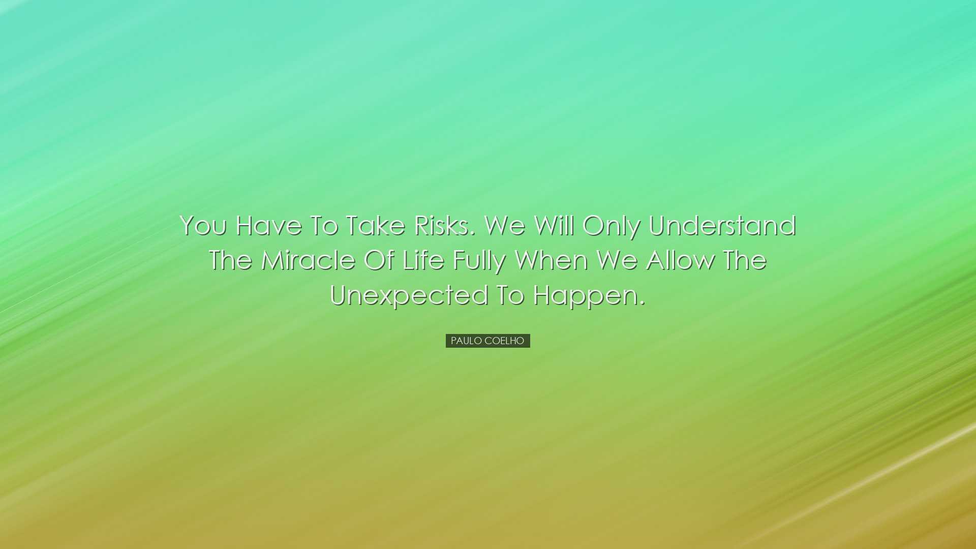 You have to take risks. We will only understand the miracle of lif