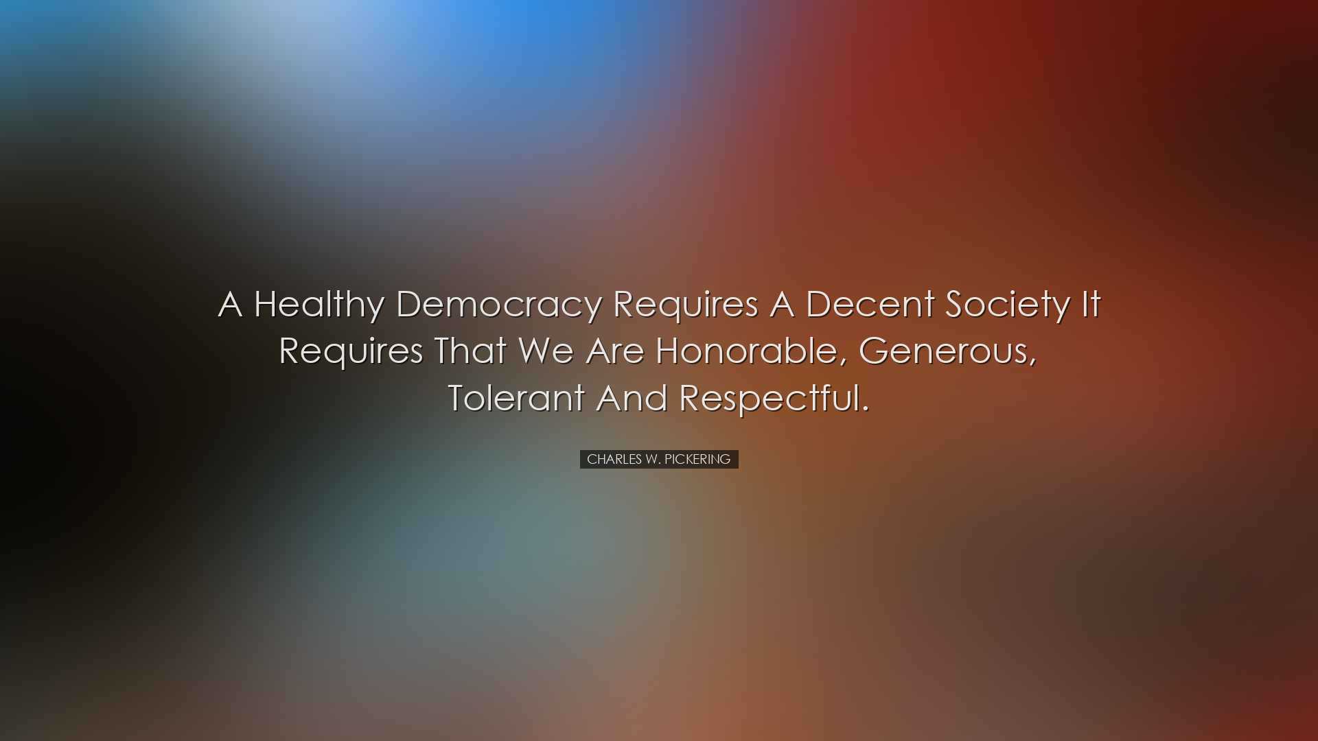 A healthy democracy requires a decent society it requires that we