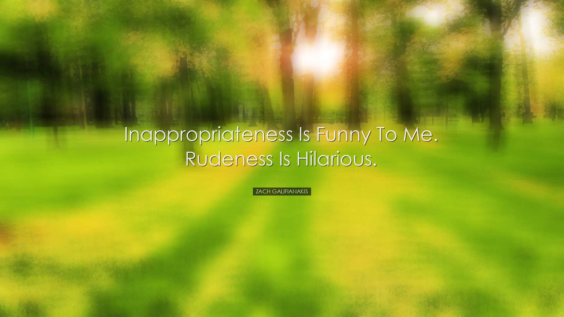 Inappropriateness is funny to me. Rudeness is hilarious. - Zach Ga