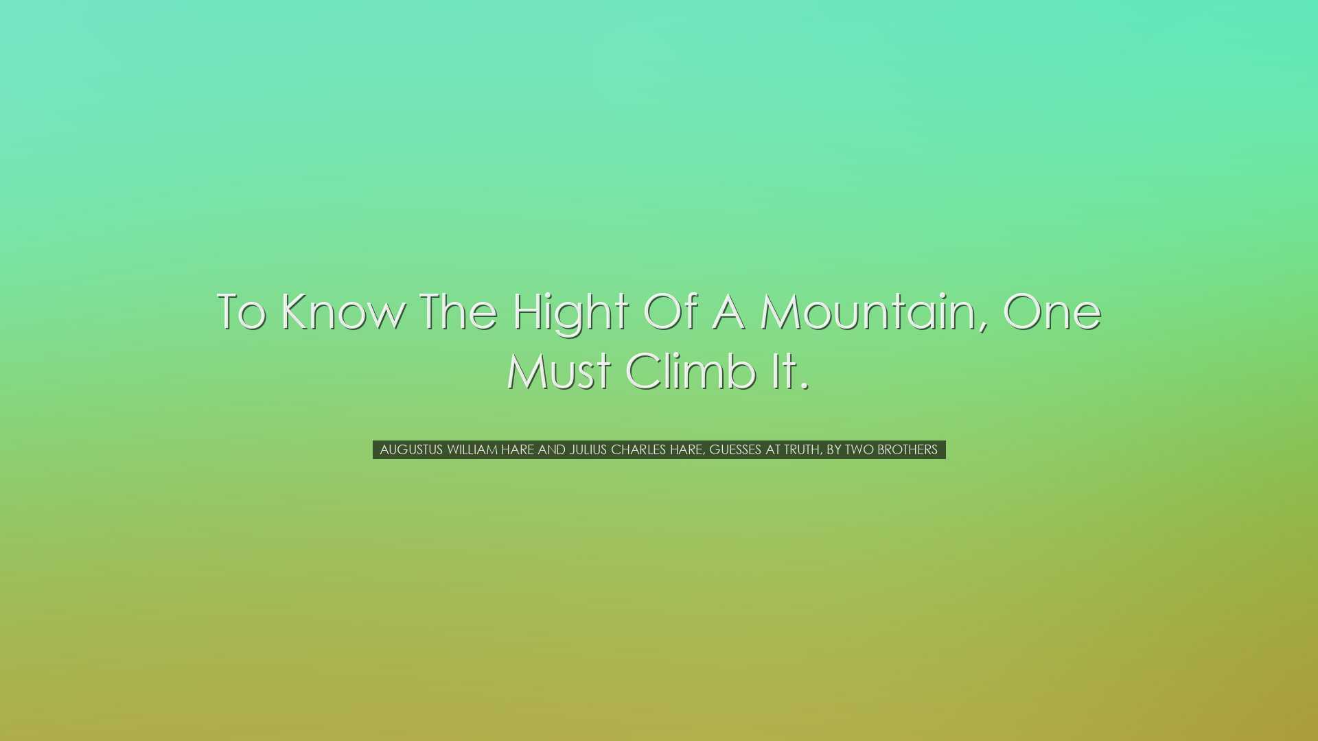 To know the hight of a mountain, one must climb it. - Augustus Wil