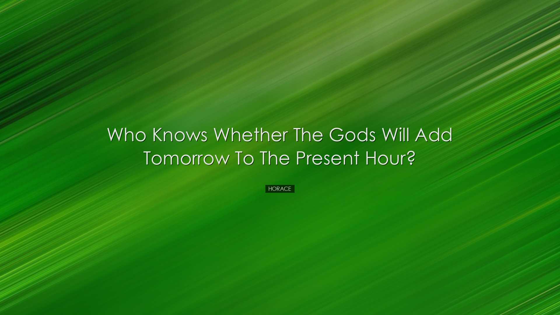 Who knows whether the gods will add tomorrow to the present hour?