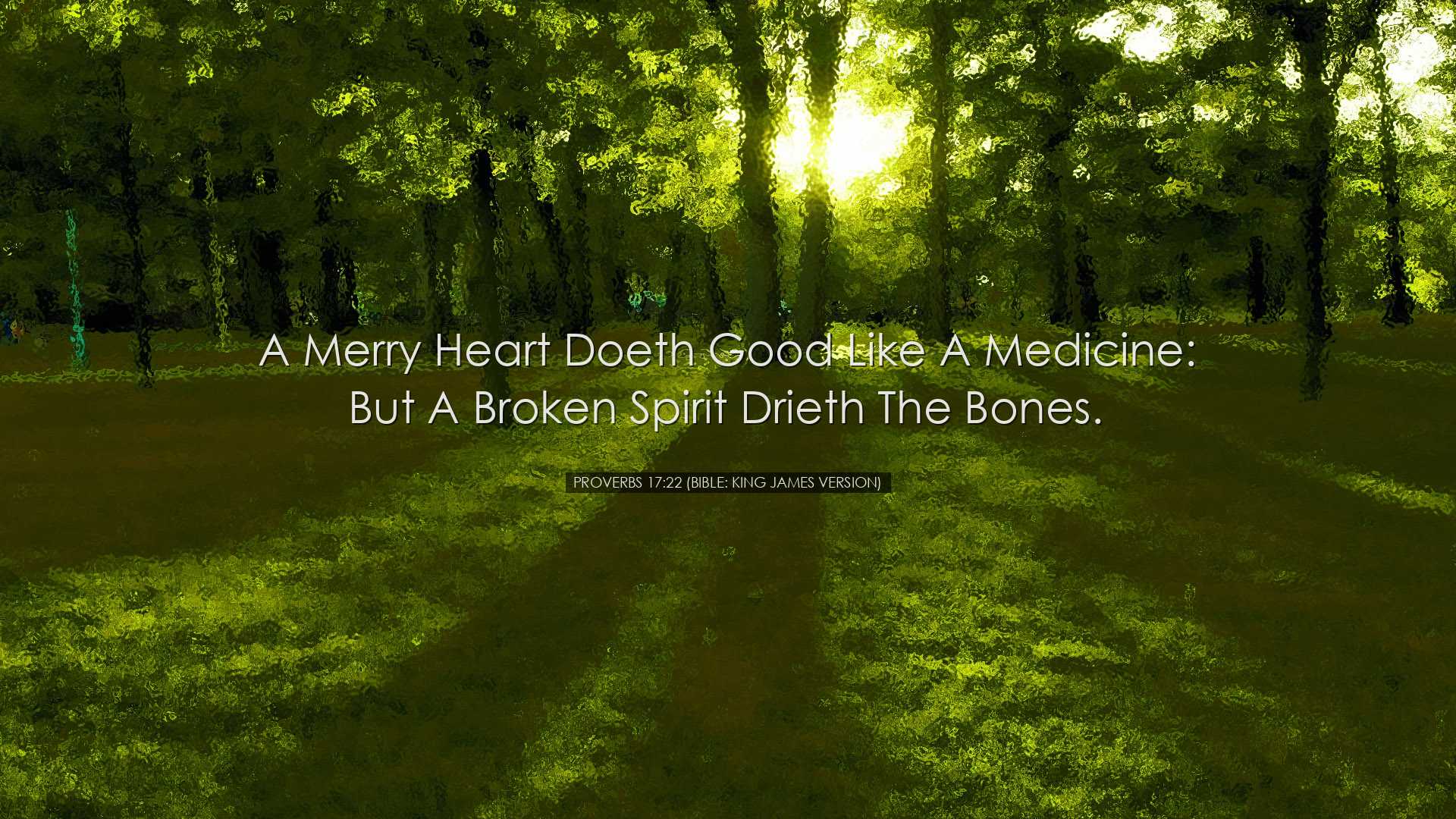 A merry heart doeth good like a medicine: but a broken spirit drie