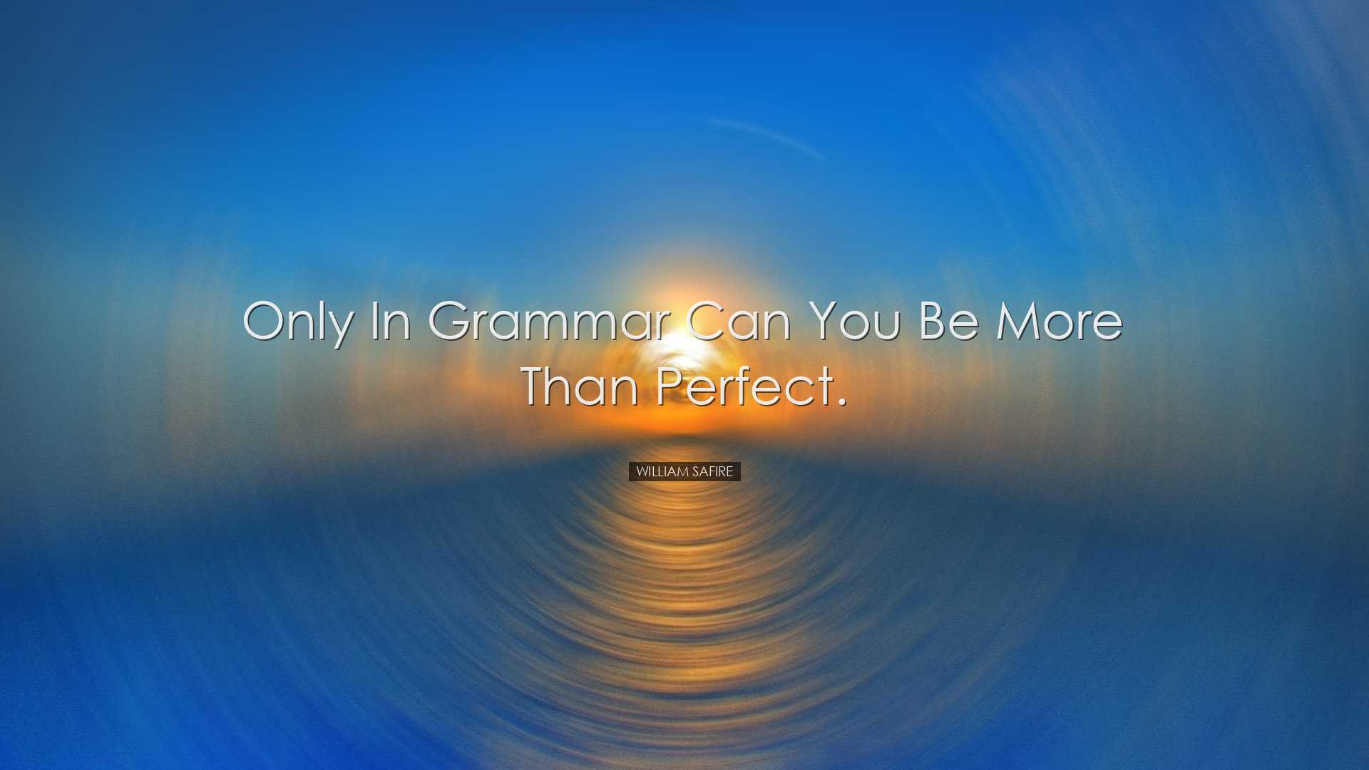 Only in grammar can you be more than perfect. - William Safire