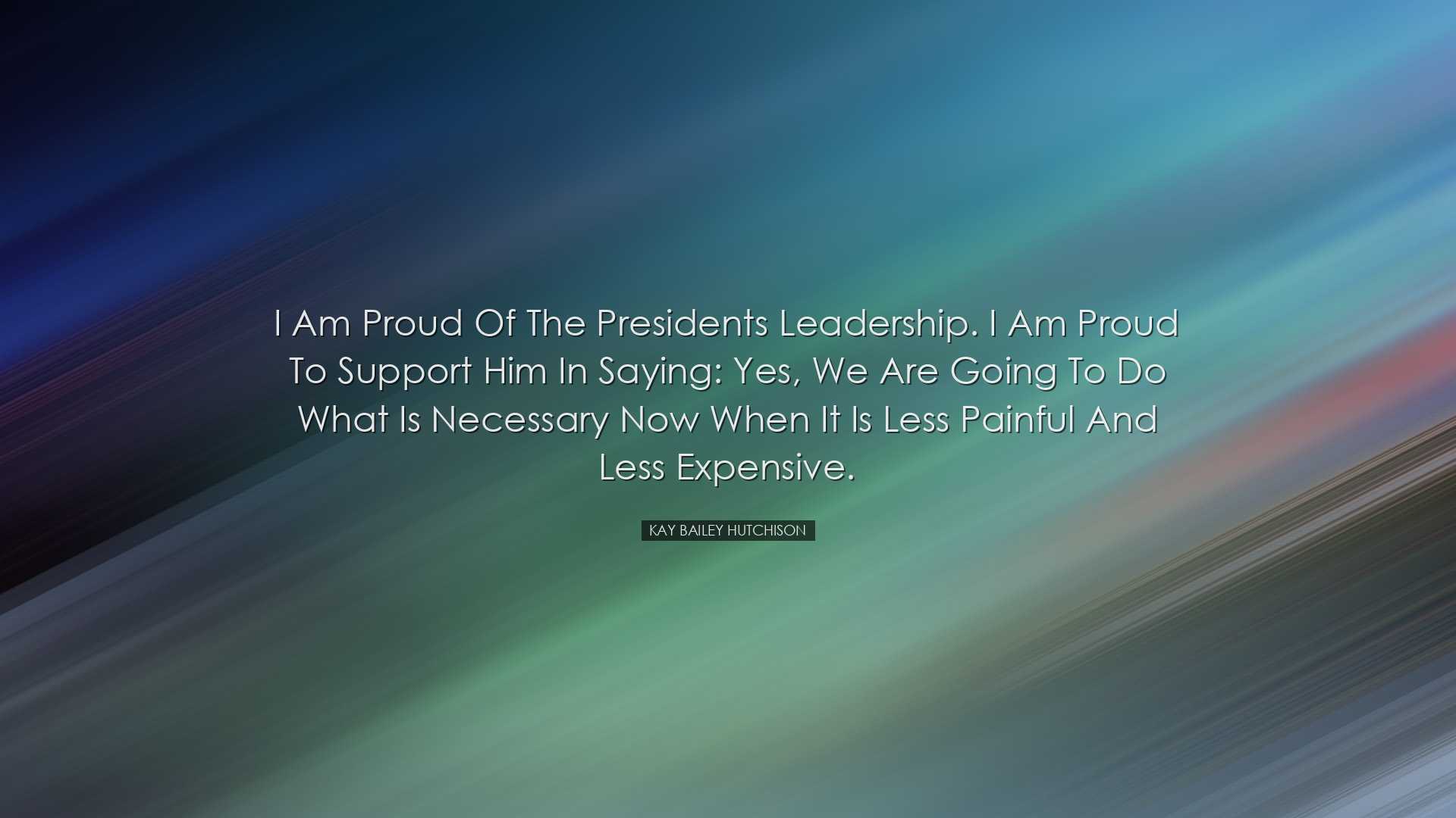 I am proud of the Presidents leadership. I am proud to support him