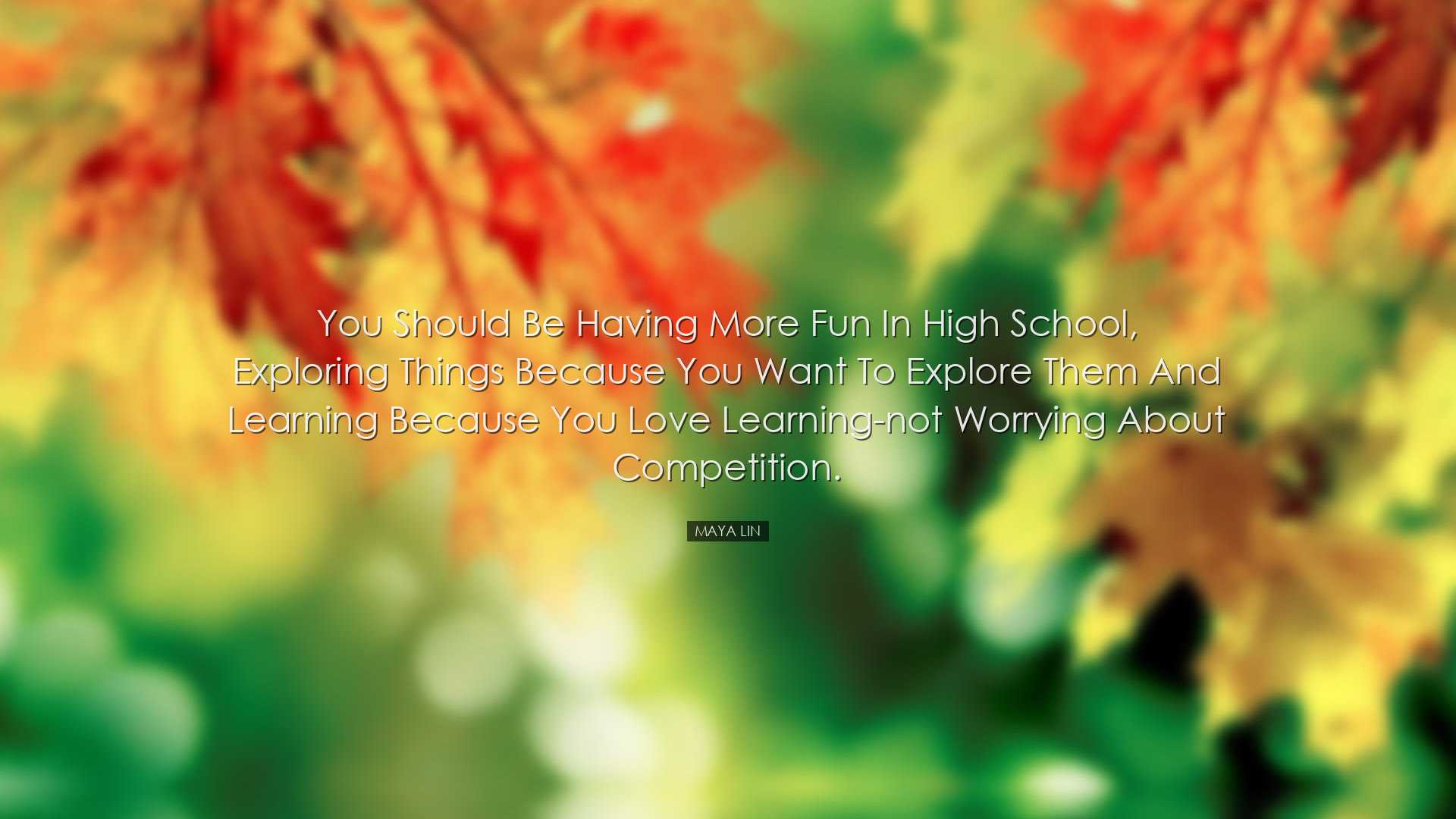 You should be having more fun in high school, exploring things bec