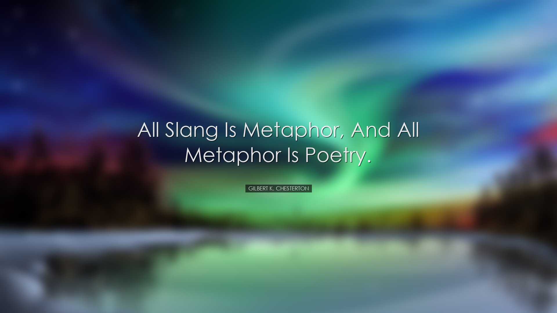 All slang is metaphor, and all metaphor is poetry. - Gilbert K. Ch