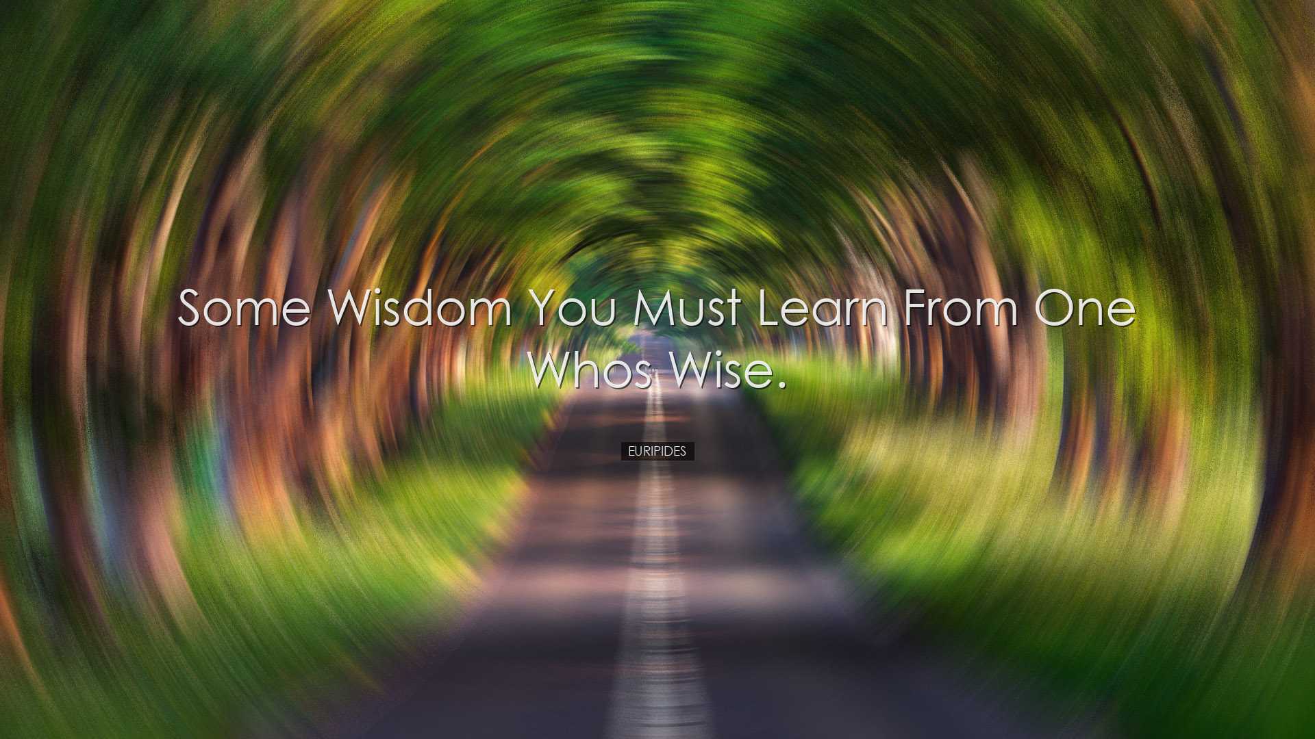 Some wisdom you must learn from one whos wise. - Euripides