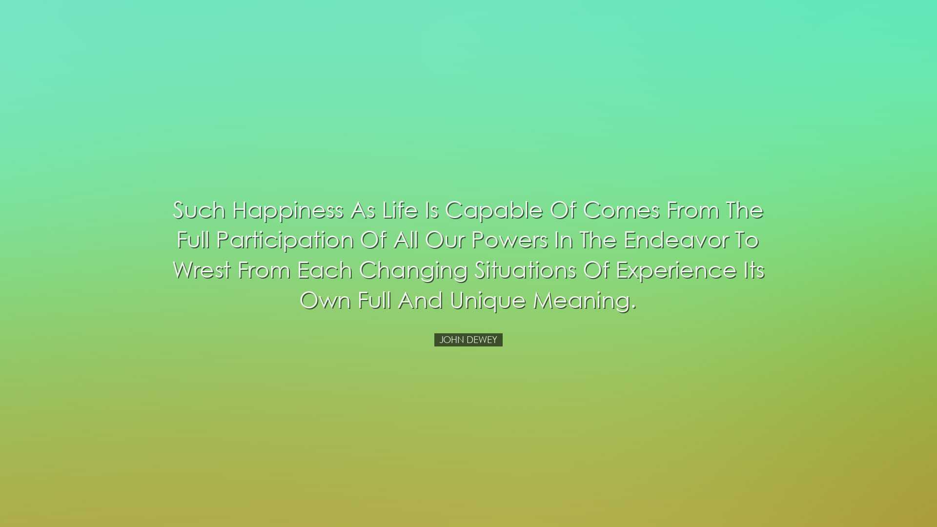 Such happiness as life is capable of comes from the full participa