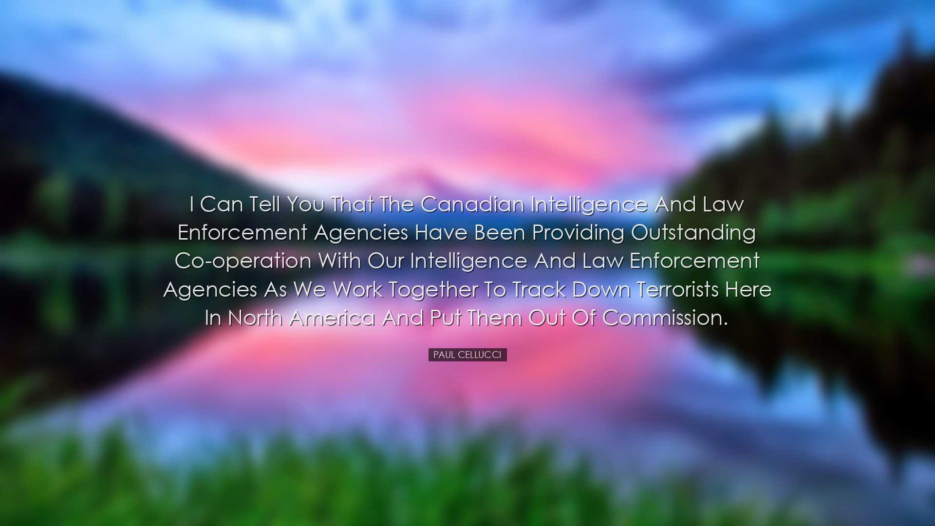 I can tell you that the Canadian intelligence and law enforcement