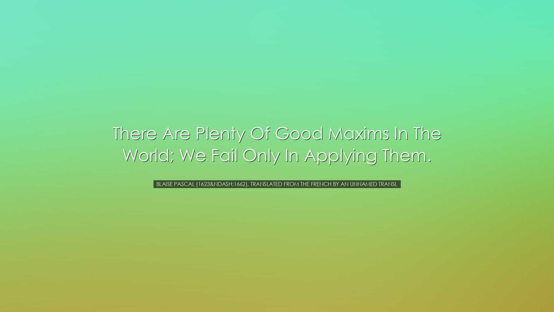 There are plenty of good maxims in the world; we fail only in appl