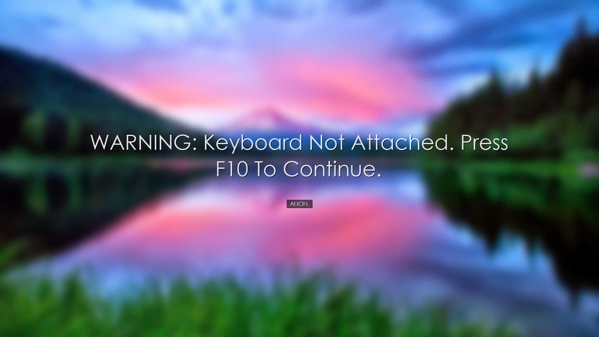 WARNING: Keyboard Not Attached. Press F10 to Continue. - Anon.