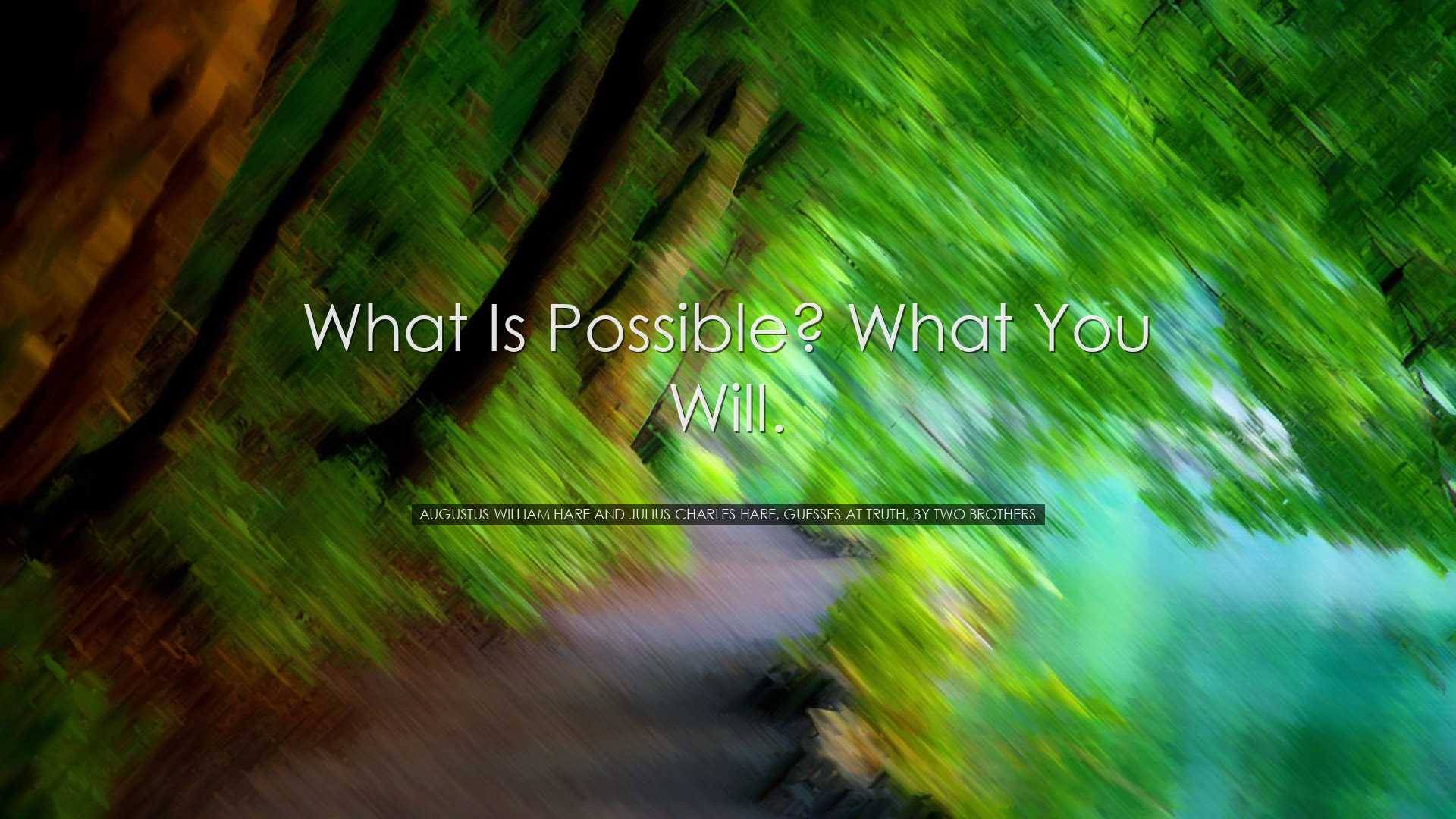 What is possible? What you will. - Augustus William Hare and Juliu
