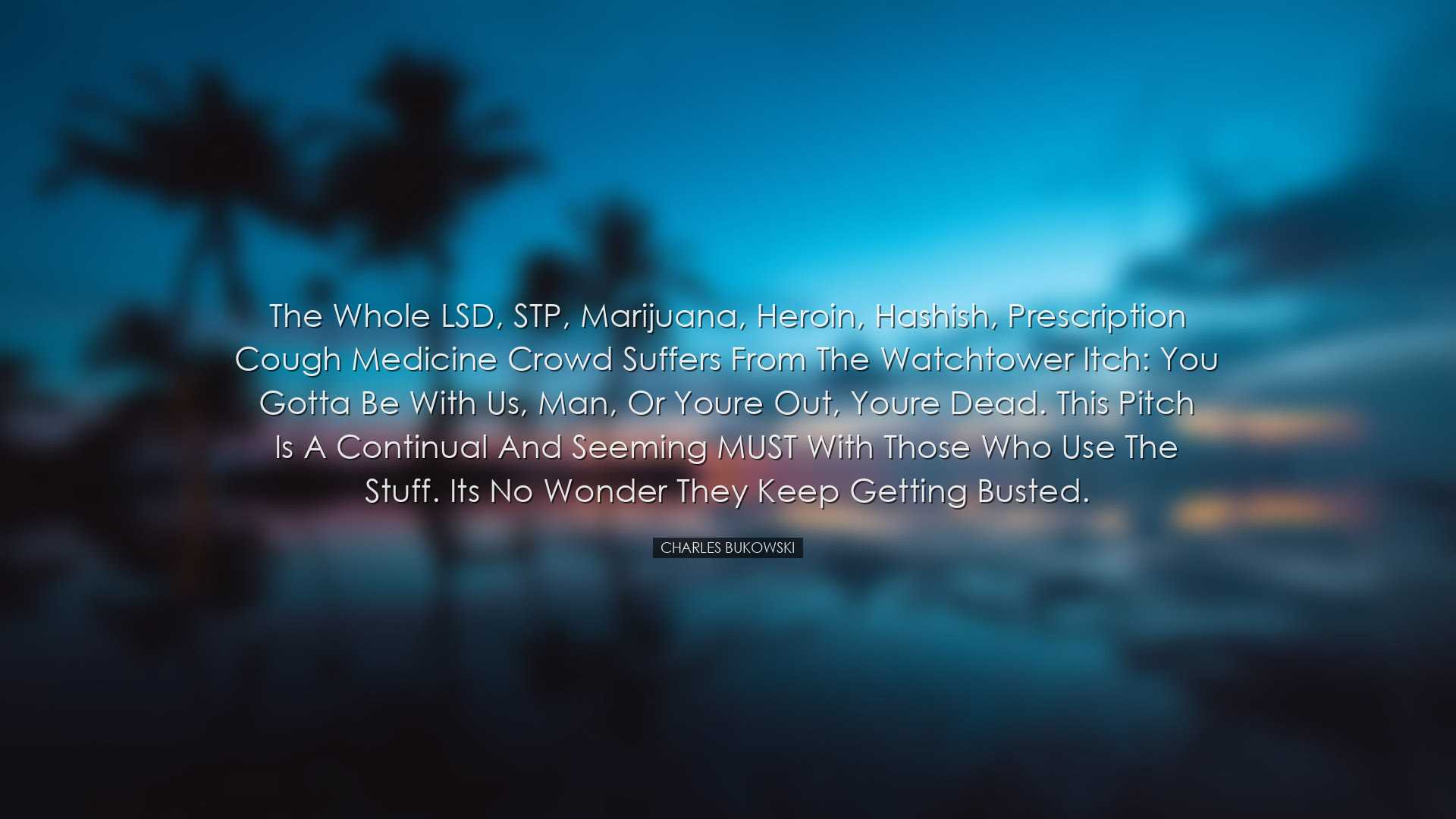 The whole LSD, STP, marijuana, heroin, hashish, prescription cough