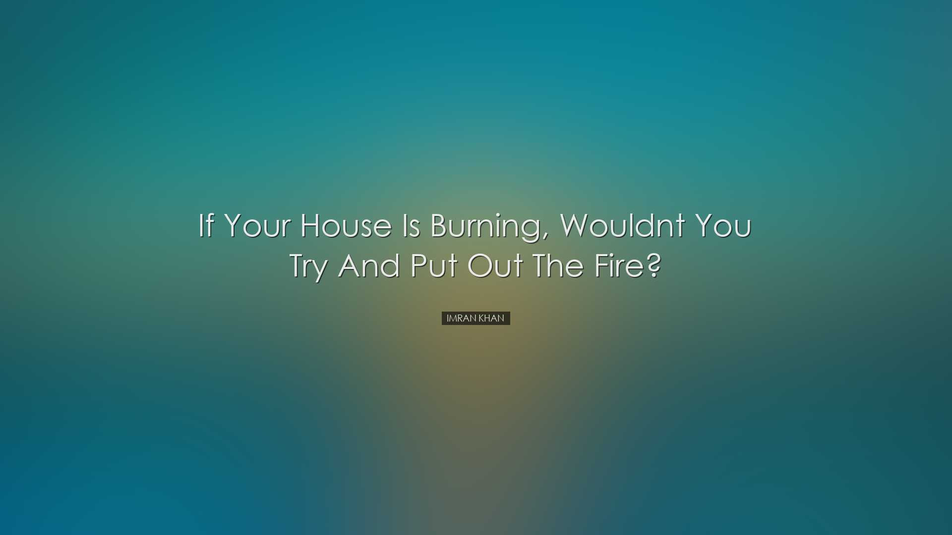 If your house is burning, wouldnt you try and put out the fire? -